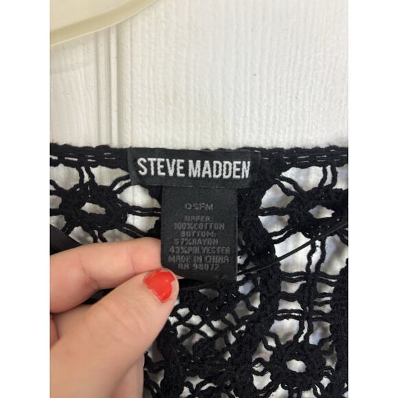 Steve Madden Black Crochet Sheer Kimono OS Whimsigoth Asymmetrical Witchy - Picture 3 of 5